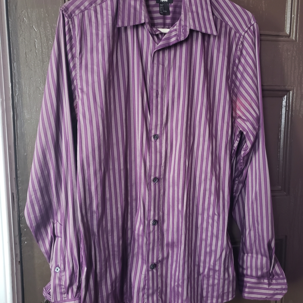 H&M Men's Purple Striped Dress Shirt